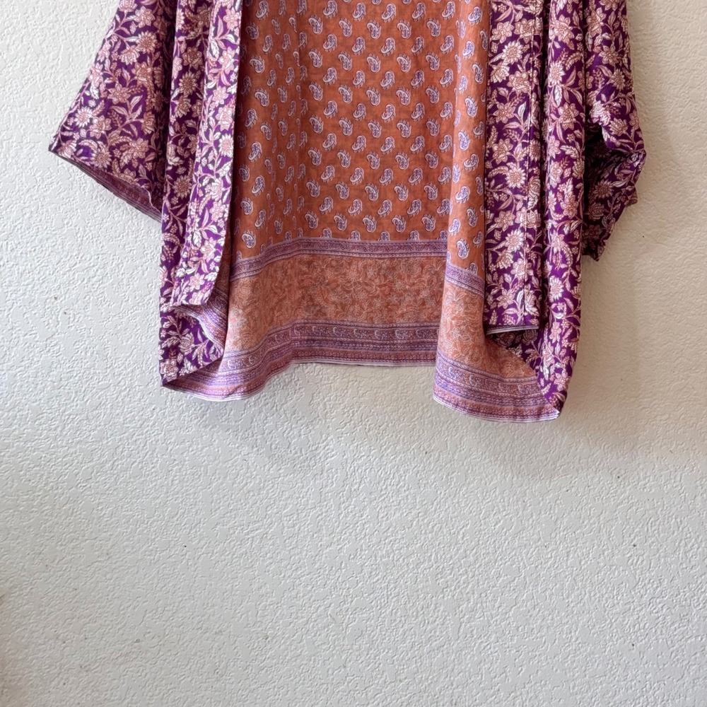 J.Jill Reversible Kimono Cardigan Purple Floral Orange Paisley Cotton S-L - Picture 3 of 15